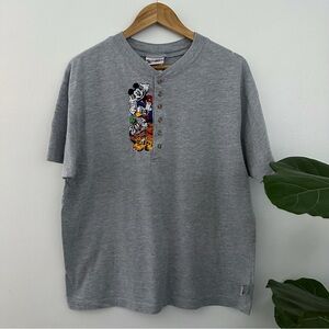 90’s Disney Gray Short Sleeve Henley t-shirt  with Character embroidery